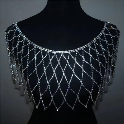 Fashion Sexy Mesh Crystal Bra Chain Jewelry Exquisite Luxury Banquet Party Rhinestone Chest Chain Body Jewelry Accessories