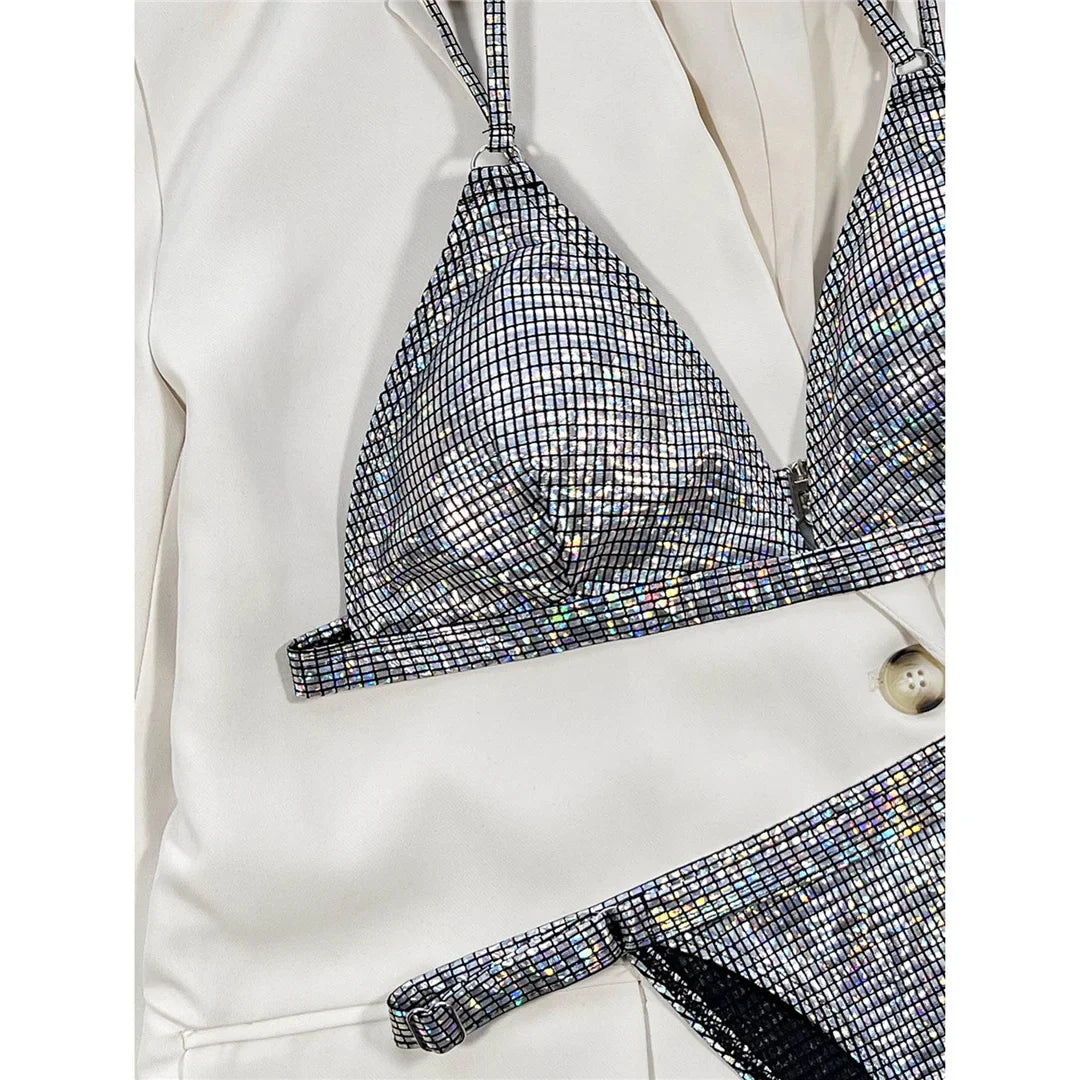 S - XL Sexy Shiny Sequins High Leg Cut Bikini Female Swimsuit Women Swimwear Two-piece Bikini set Bather Bathing Suit Swim V3862