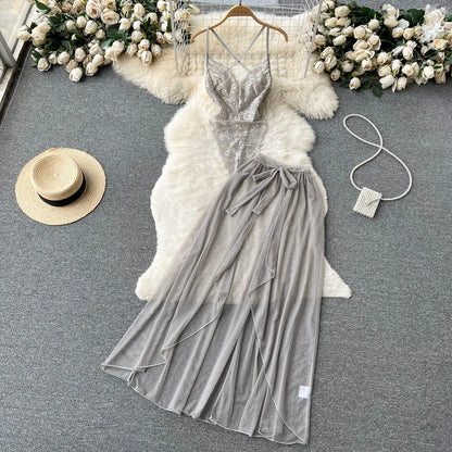 SINGREINY Lace Sensual Erotic Two Pieces Suits Camis Short Bodysuits Tops+Midi Long Mesh Chiffon Skirts Women Underwear Sets