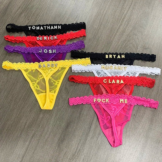 Custom Thongs Name Letter Women Sexy Lace Panties Personalized Customized GString tanga Hot Wife Girlfriend Valentines Gift