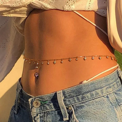 Versatile Peach Heart Sexy Body Chain Ladies' Summer Beach Bikini Body Accessories Simple Love Zircon Tassel Waist Chain