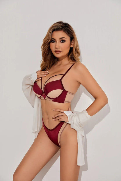 Skeleton Solid Color Plus Size CD Size Lingerie SuitPush Up Bra Set Adjustable Brassiere With Comfort Panties