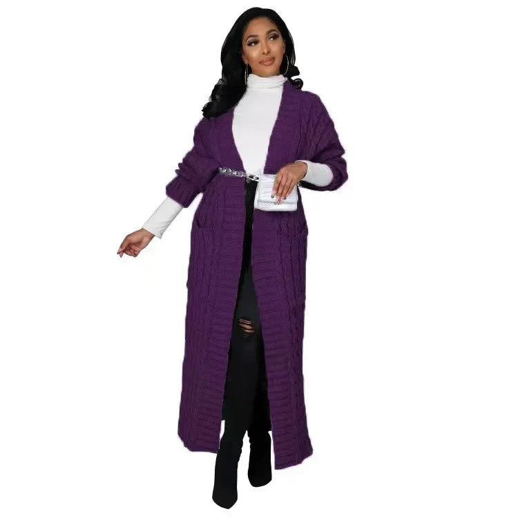 2024 New Women's Fashionable Cardigan Sweater Casual Long Sleeve Solid Color Jacket Autumn/Winter Amazon Europe Style
