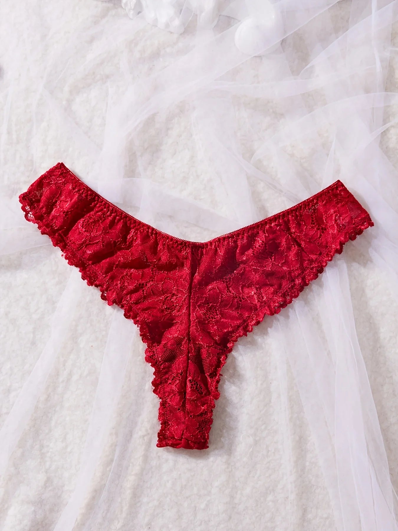 Sexy Lace Lingerie Set for Women, Red Hot Sleepwear Nightdress with Matching Panties, V-Neck Sheer Lace Camisole, Romantic Night