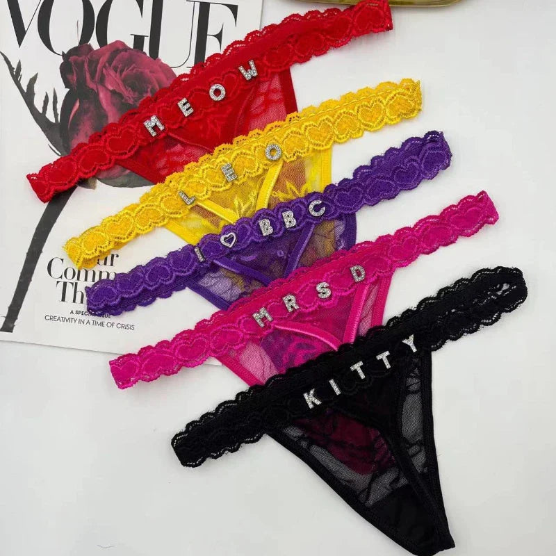 Custom Thongs Name Letter Women Sexy Lace Panties Personalized Customized GString tanga Hot Wife Girlfriend Valentines Gift