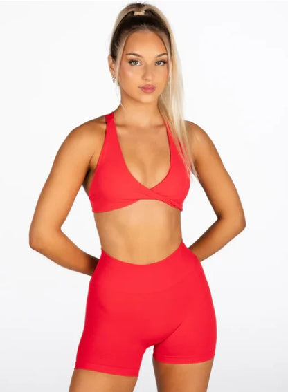 SHINBENE Women's Twist Workout Sports Bras Back Cross Padded Low Impact Fitness Bra Yoga Crop Tops