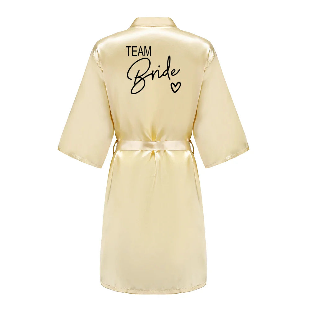 Wedding Party Team Bride Robe With Black Letters Kimono Satin Pajamas Bridesmaid Bathrobe SP003