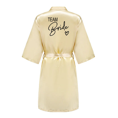 Wedding Party Team Bride Robe With Black Letters Kimono Satin Pajamas Bridesmaid Bathrobe SP003