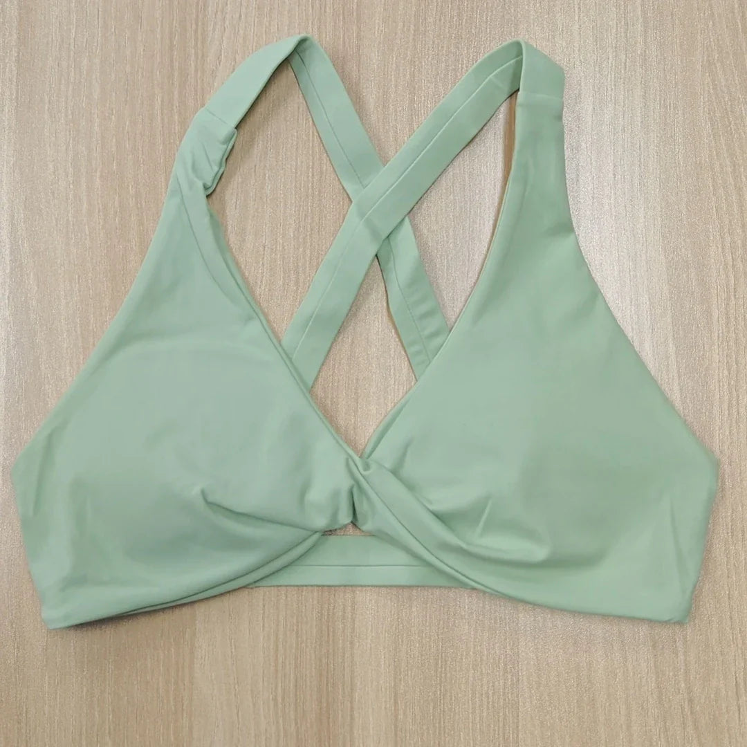 SHINBENE Women's Twist Workout Sports Bras Back Cross Padded Low Impact Fitness Bra Yoga Crop Tops
