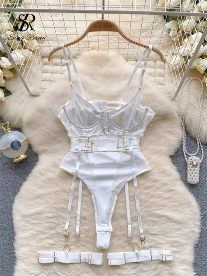 SINGREINY Women Underwear Erotic Playsuits Fashion Strap Backless Sheer Lingerie Nightwear Transpareant Hollow Out Sexy Bodysuit