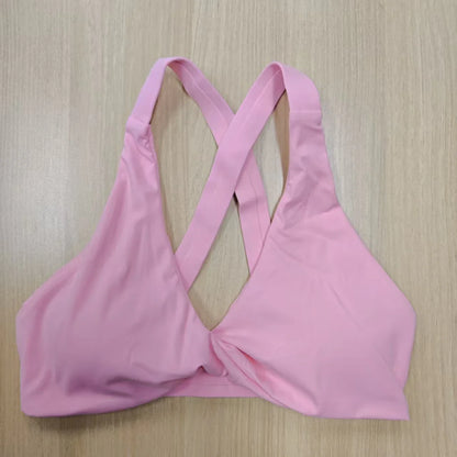 SHINBENE Women's Twist Workout Sports Bras Back Cross Padded Low Impact Fitness Bra Yoga Crop Tops