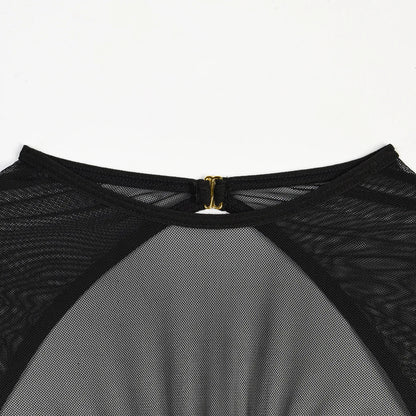 Diccvicc Long Sleeve Lingerie Sexy Sheer Mesh Porn Top Crotchless Skirt Naked Bandage Women Underwear Uncensored Erotic Costume