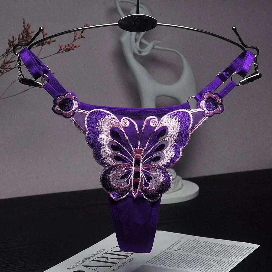 Sexy Lace Thong Women Butterfly Low Waist Panties G strings Transparent Mesh Briefs Adjustable Waist Panties Culotte Femme