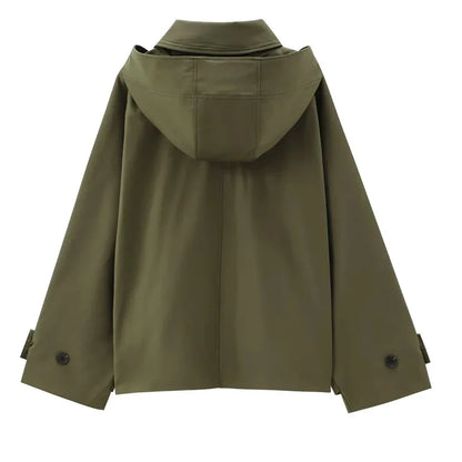 HXAO Female Windbreaker Outerwears Hood Cropped Jacket Women Solid Trench Coat Autumn Long Sleeve Demi-Season Casual Coats