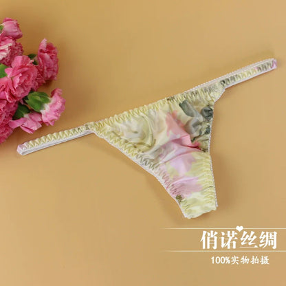 100% Mulberry silk woman briefs natural silk summer cool sexy thong lady panties