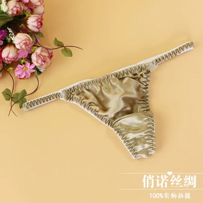 100% Mulberry silk woman briefs natural silk summer cool sexy thong lady panties