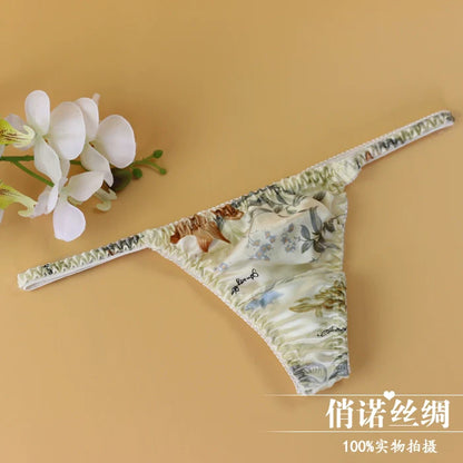 100% Mulberry silk woman briefs natural silk summer cool sexy thong lady panties
