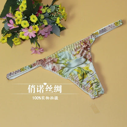 100% Mulberry silk woman briefs natural silk summer cool sexy thong lady panties