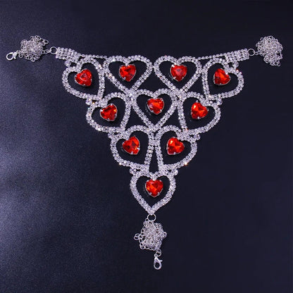 Sexy Blue Heart Panties Briefs Women Waist Girl Crotchless Thong Lingerie Crystal Rave Festival Accessories Bikini Jewelry Belly